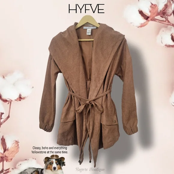🌿NWT HYFVE Tan Cinch Waist Women's Small Cavender’s Boho Chic Fall Coat - Picture 13 of 14